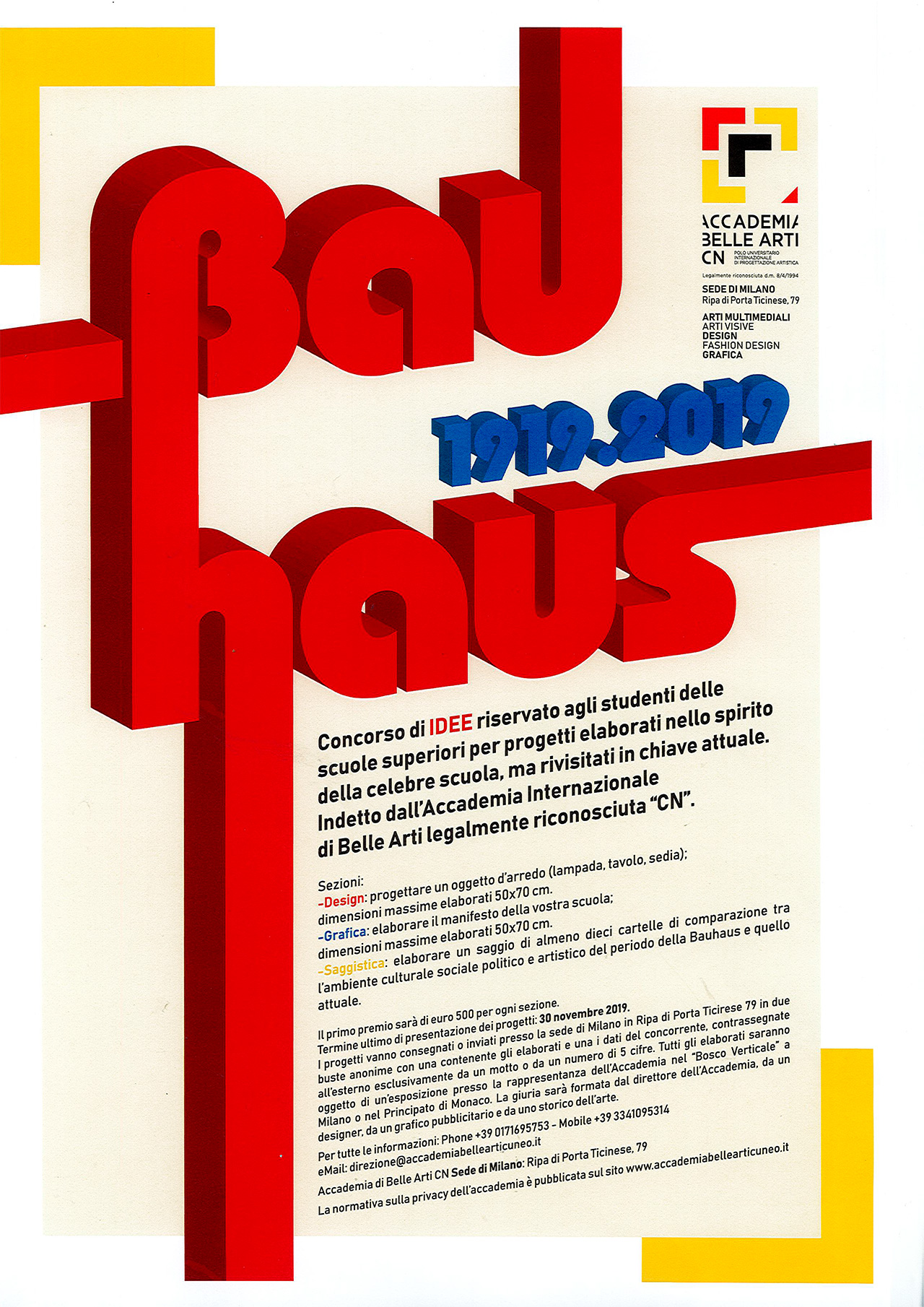 Locandina del Concorso Bauhaus 1919.2019